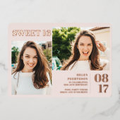 Rosa, modern, fett 3 Fotos Sweet 16 Folieneinladung (Vorderseite)