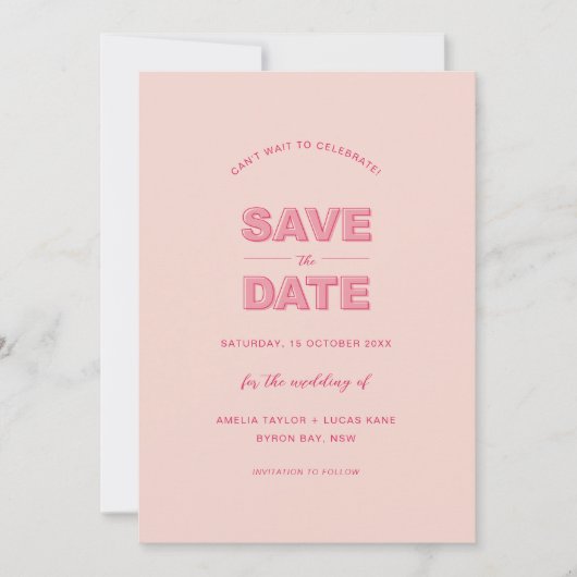 Rosa Modern formatierter Text Save the Date Einladung (Vorderseite)
