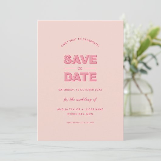 Rosa Modern formatierter Text Save the Date Einladung (Stehend Vorderseite)