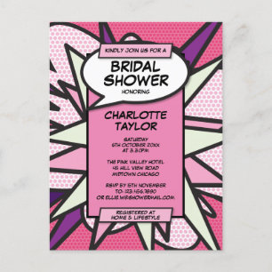 Rosa Modern Fun Brautparty Comic Buch Einladungspostkarte