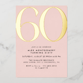 Rosa | Modern Glam Women's 60. Geburtstag Folieneinladung