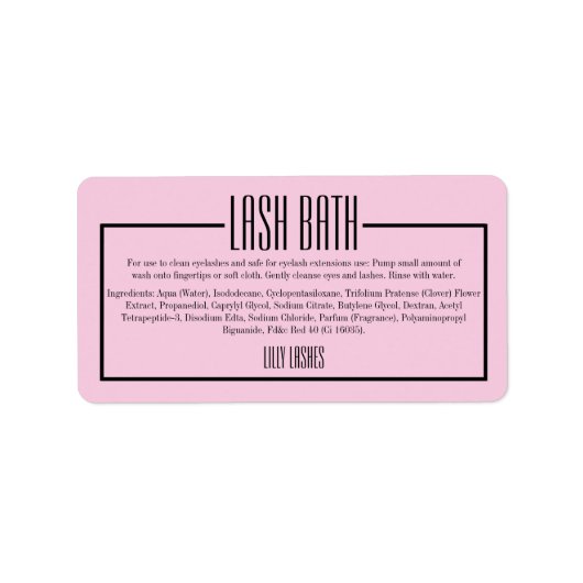 Rosa Modern Minimalistisches Lash Bath Label Adressaufkleber (Vorne)