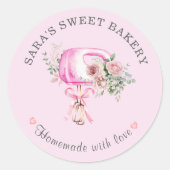 Rosa Modern Mixer Bakery Logo Runder Aufkleber (Vorderseite)