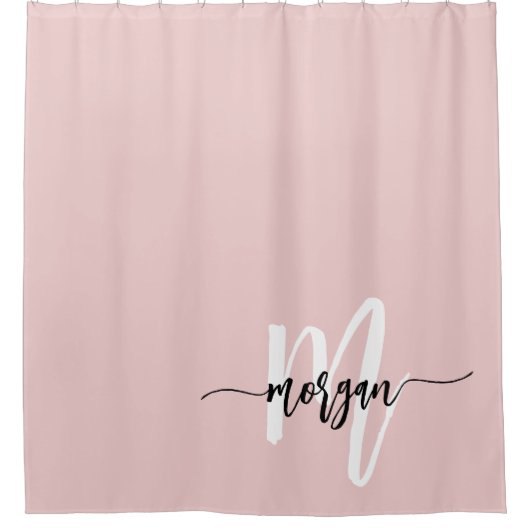 Rosa Modern Script Girl Monogram Name Duschvorhang (Vorderseite)