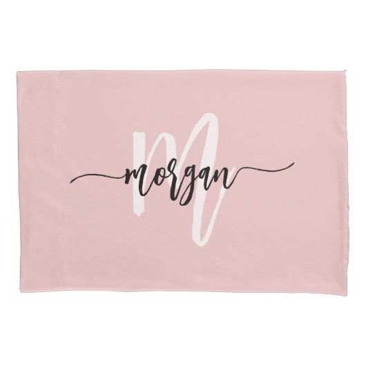 Rosa Modern Script Girl Monogram Name Kissenbezug (Vorderseite)