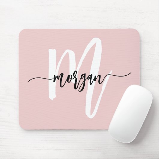 Rosa Modern Script Girl Monogram Name Mousepad (Mit Mouse)