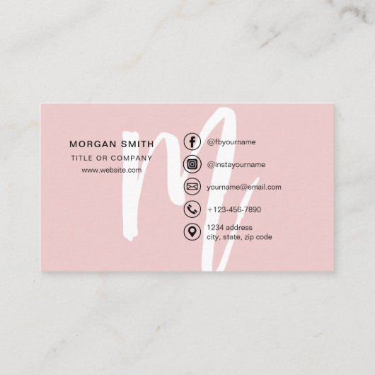 Rosa Modern Script Girl Monogram Name Visitenkarte (Rückseite)