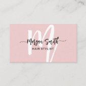 Rosa Modern Script Girl Monogram Name Visitenkarte (Vorderseite)