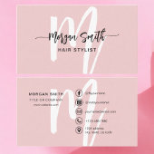 Rosa Modern Script Girl Monogram Name Visitenkarte