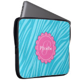 Rosa Moderne Blume Monogram Aqua Blue Zebra Print Laptopschutzhülle (Vorne Rechts)