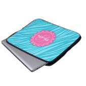 Rosa Moderne Blume Monogram Aqua Blue Zebra Print Laptopschutzhülle (Vorne Knopf)