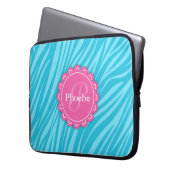 Rosa Moderne Blume Monogram Aqua Blue Zebra Print Laptopschutzhülle (Vorderseite Links)