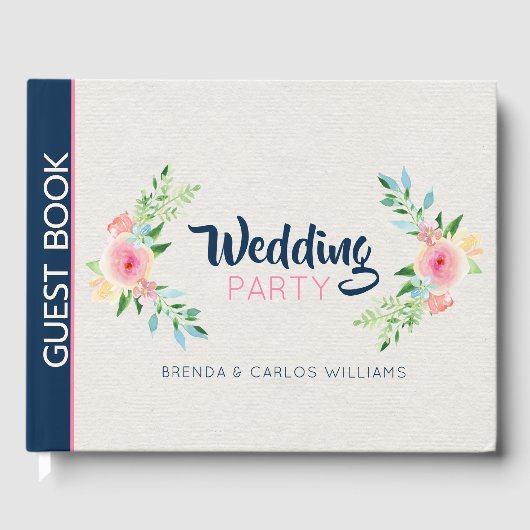 Rosa moderne Blume Randpapiertextur Gästebuch (Vorderseite)