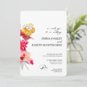 Rosa moderne, blumengeschmückte abstrakte Hochzeit Einladung (Stehend Vorderseite)