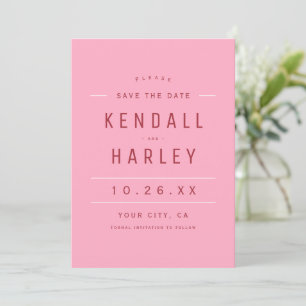 Rosa Moderne Chic Typografie Einfaches Foto Save The Date
