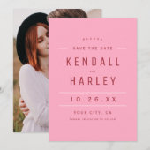 Rosa Moderne Chic Typografie Einfaches Foto Save The Date (Vorne/Hinten)