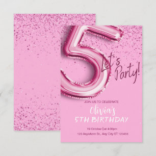 Rosa moderne Confetti 5. Geburtstag Einladung