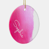 Rosa moderne, einfache Aquarellfarbe Weihnachtsnam Keramik Ornament (Rechts)