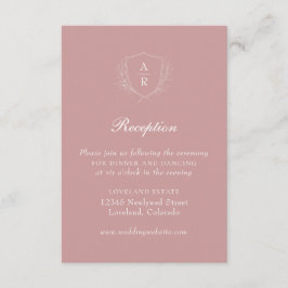 Rosa Moderne einfache Blätter Wappen Hochzeitsempf Begleitkarte