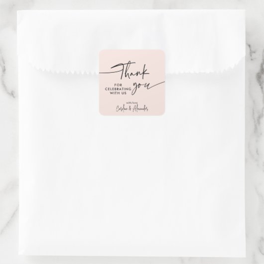 Rosa moderne, einfache Danke-Aufkleber Quadratischer Aufkleber (Tasche)