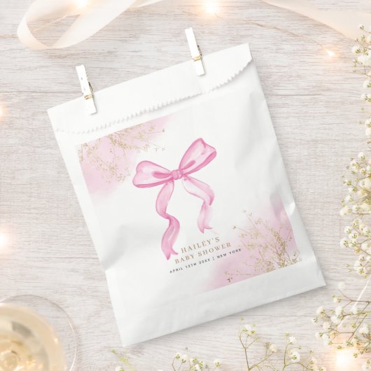 Rosa Moderne Elegante Watercolor Bow Babydusche Geschenktütchen (Ausgeschnitten)
