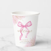 Rosa Moderne Elegante Watercolor Bow Babydusche Pappbecher (Vorderseite)