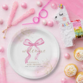 Rosa Moderne Elegante Watercolor Bow Babydusche Pappteller (Party)