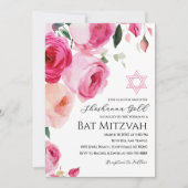 Rosa moderne floral Bat Mitzvah Einladung (Vorderseite)