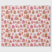 Rosa moderne Geschenkpapier mit Lebkuchenhäuschen (Flach)
