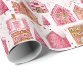 Rosa moderne Geschenkpapier mit Lebkuchenhäuschen (Rolleneckpunkt)