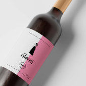 Rosa moderne HandDrawn Couple Wedding Weinetikett