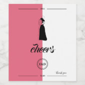 Rosa moderne HandDrawn Couple Wedding Weinetikett (Einzelnes Label)