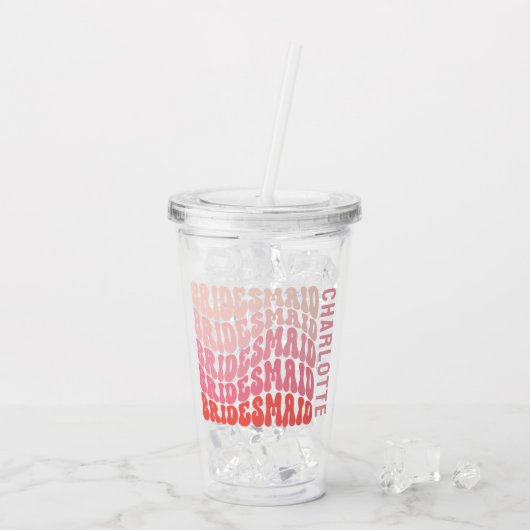 Rosa moderne mädchenhafte Retro 60er Jahre einfach Acryltrinkbecher (Rückseite Ice)