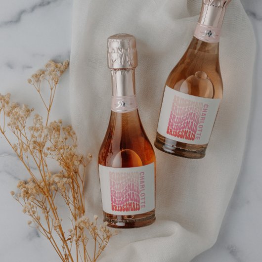 Rosa moderne mädchenhafte Retro 60er Jahre einfach Schaumweinetikett