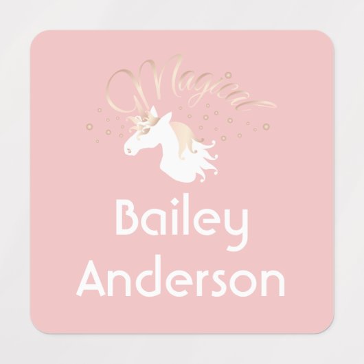 Rosa Moderne magische Einhornkinder Kleidung Etiketten (Design 1)