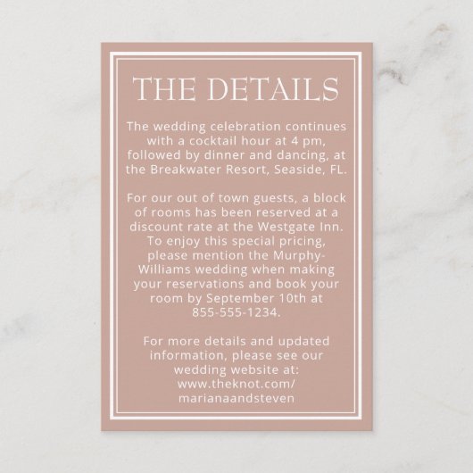 Rosa Moderne Minimalistische Hochzeit Begleitkarte (Vorderseite)