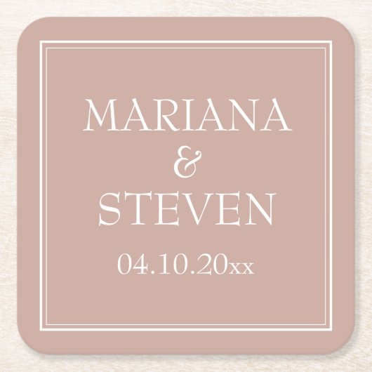 Rosa Moderne Minimalistische Hochzeit Rechteckiger Pappuntersetzer (Vorderseite)