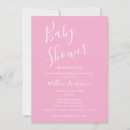 Rosa moderne minimalistische Schrift Mädchen Baby Einladung