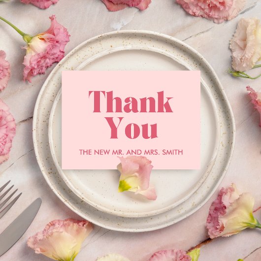 Rosa Moderne schicke Retro-Foto Hochzeit Dankeskarte