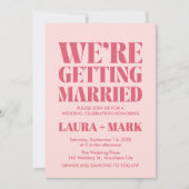 Rosa Moderne schicke Retro-Foto Hochzeit Einladung (Vorderseite)