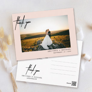 Rosa moderne Schrift Foto-Hochzeit Danke Postkarte
