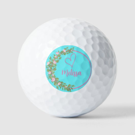 Rosa moderne Schrift girly Monogramm Name Golfball (Vorderseite)