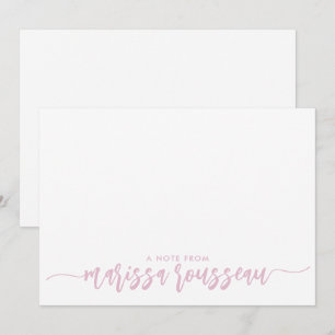 Rosa moderne Schrift Name Personalisierte A Notiz  Mitteilungskarte