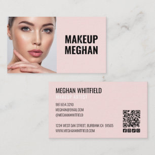 Rosa moderne Social Icon QR-Code Foto-Makeup Visitenkarte