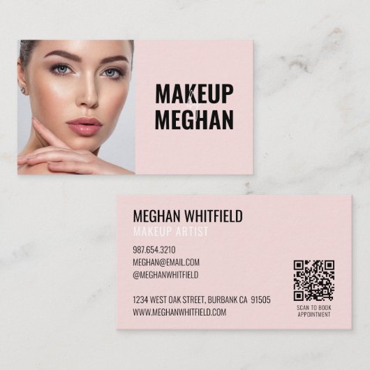 Rosa moderne soziale Icon-QR-Code-Foto-Makeup Visitenkarte (Vorne/Hinten)