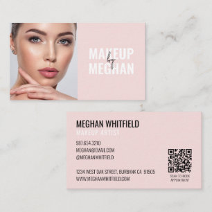 Rosa moderne soziale Icon-QR-Code-Foto-Makeup Visitenkarte