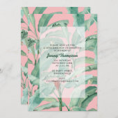 Rosa Moderne tropische Bananenpalme Blätter Geburt Einladung (Vorne/Hinten)