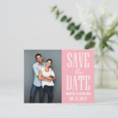 Rosa Moderne Typografie Save the Date Postkarte (Stehend Vorderseite)