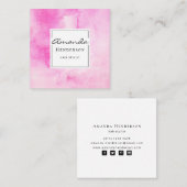 Rosa Moderne Wasserfarben Pinselstriche Elegant Quadratische Visitenkarte (Vorne/Hinten)