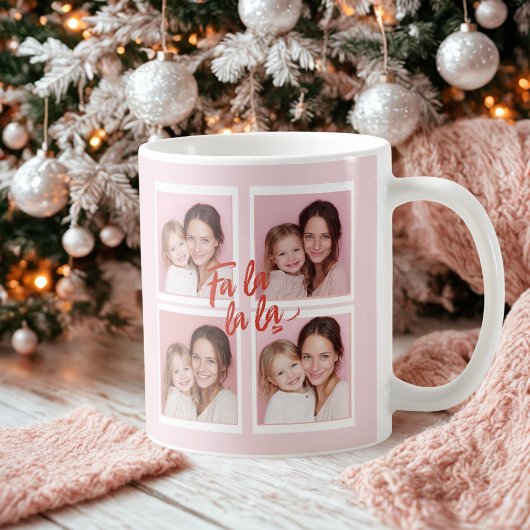 Rosa moderne Weihnachts-Foto-Collage | Fa La La Kaffeetasse